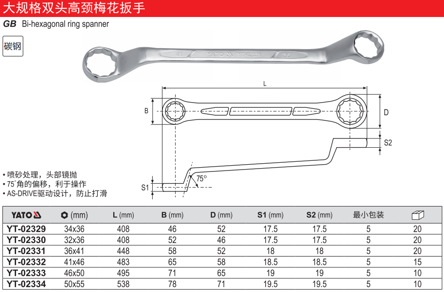 大规格双头高颈梅花扳手