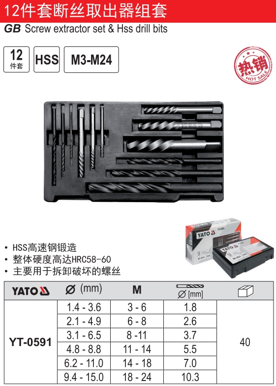 12件套断丝取出器组套