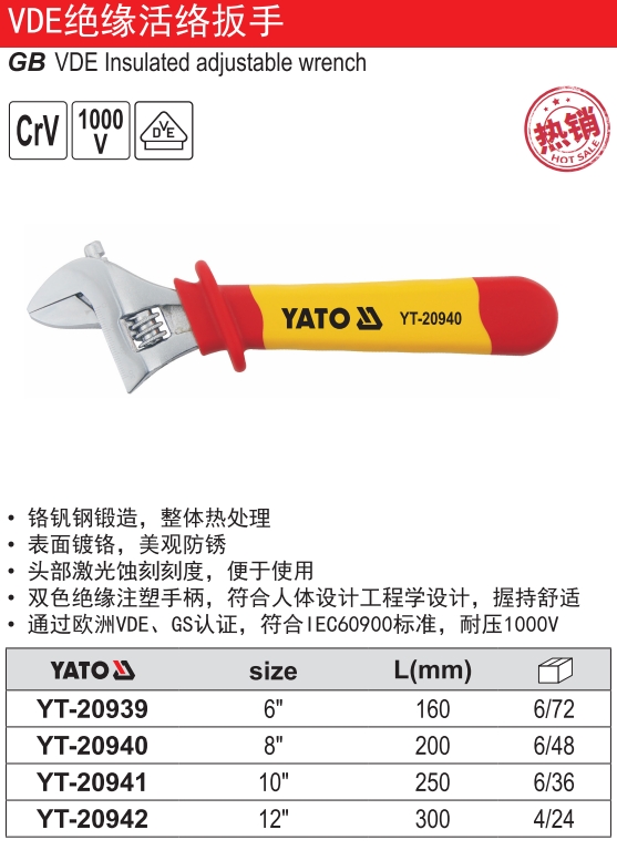 双色柄绝缘活络扳手