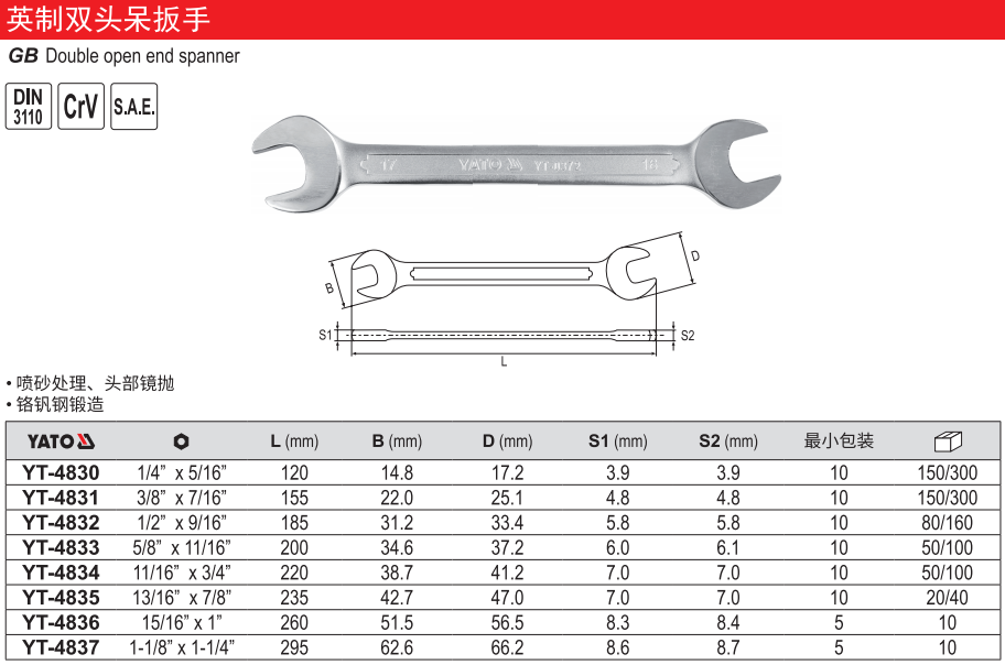 英制双头呆扳手
