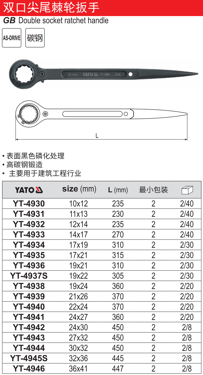 双口尖尾棘轮扳手