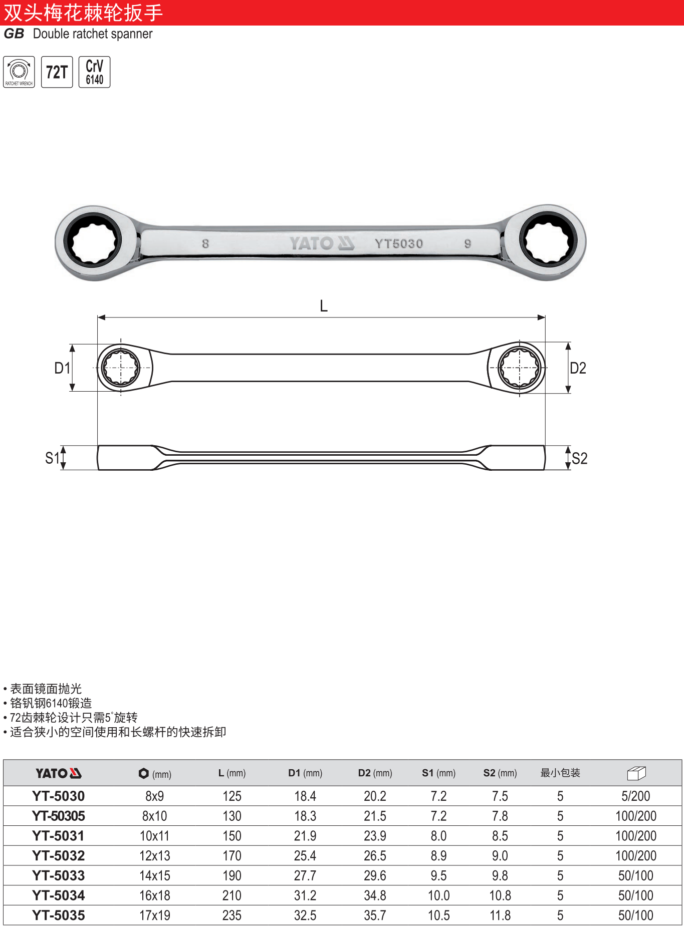 双头梅花棘轮扳手