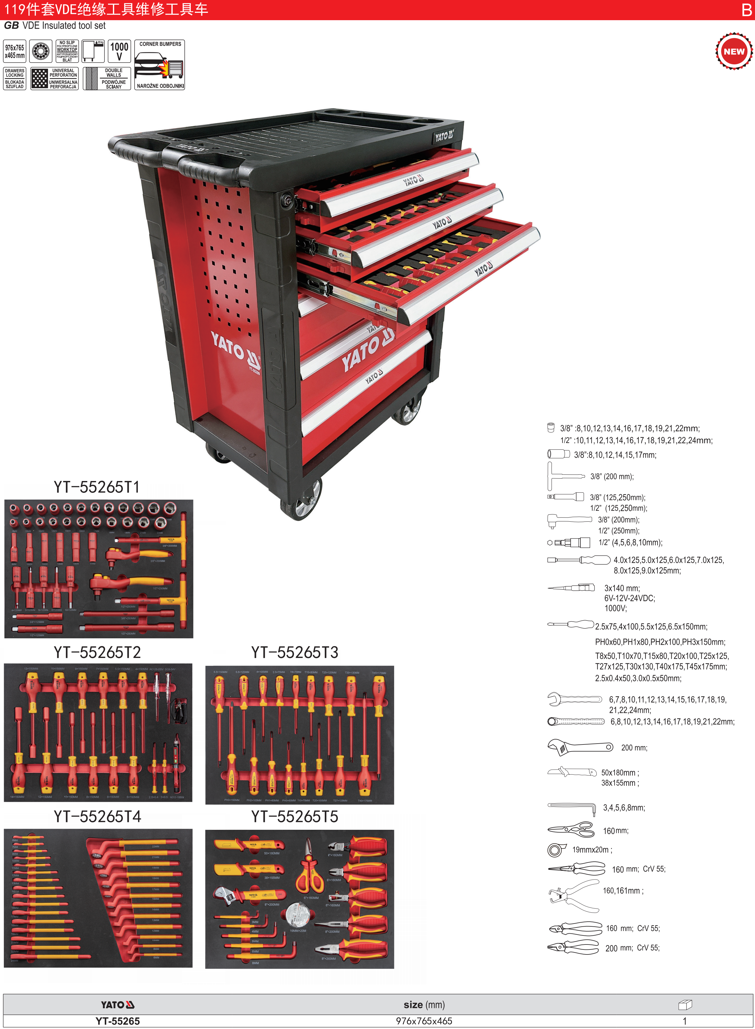 119件套VDE绝缘工具维修工具车