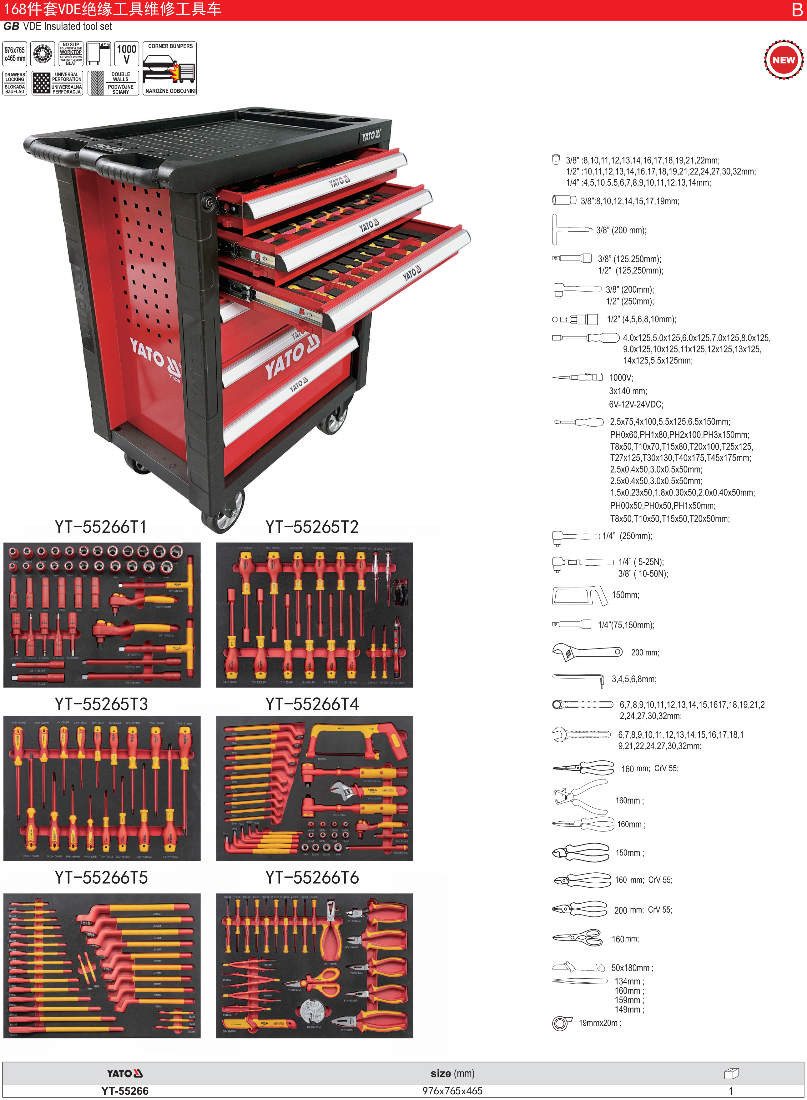 168件套VDE绝缘工具维修工具车