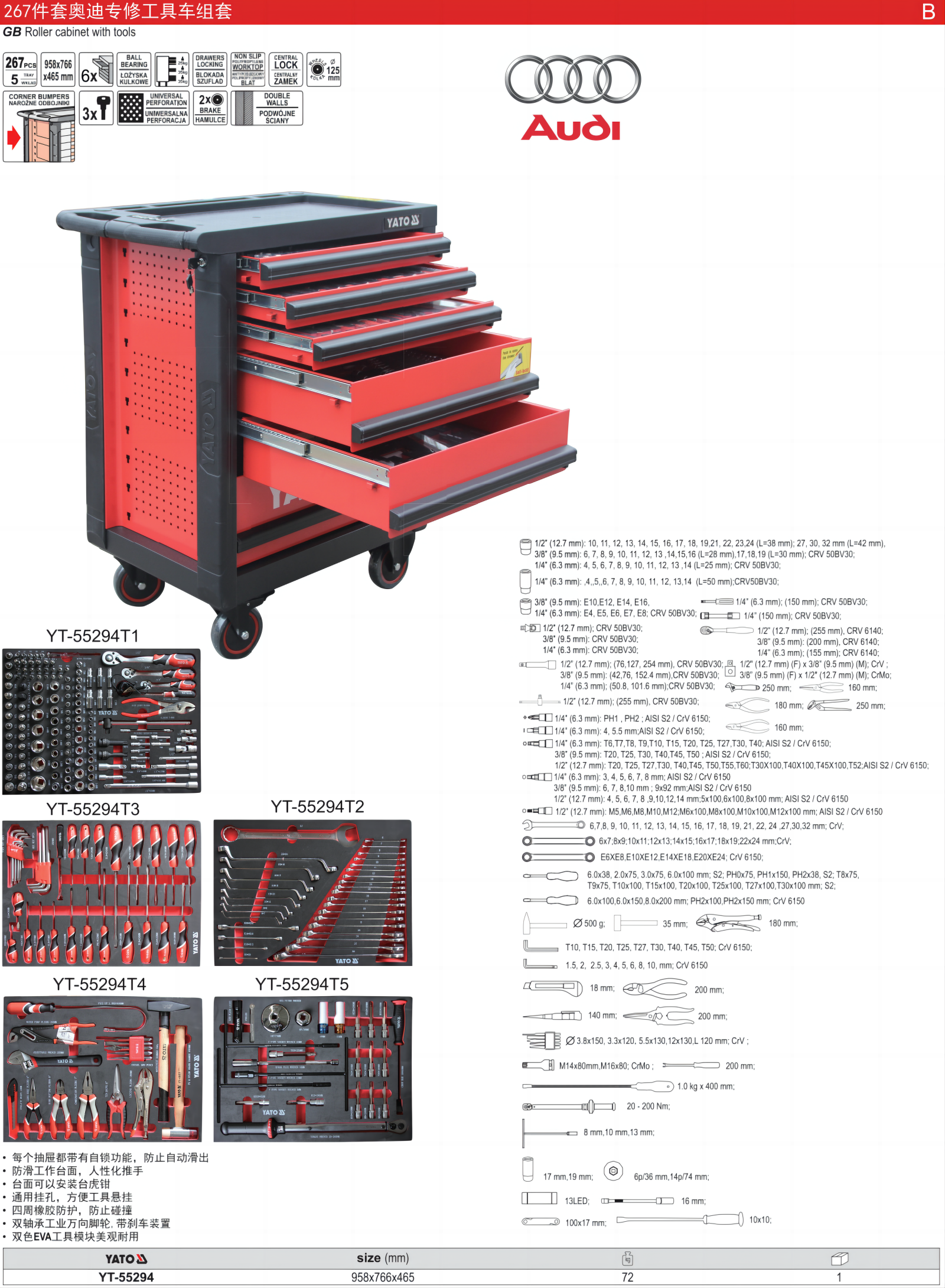 267件套奥迪专修工具车组套