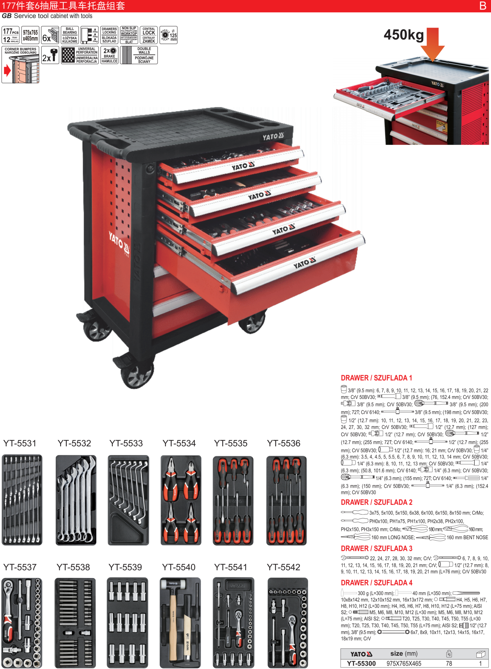 177件套6抽屉工具车托盘组套