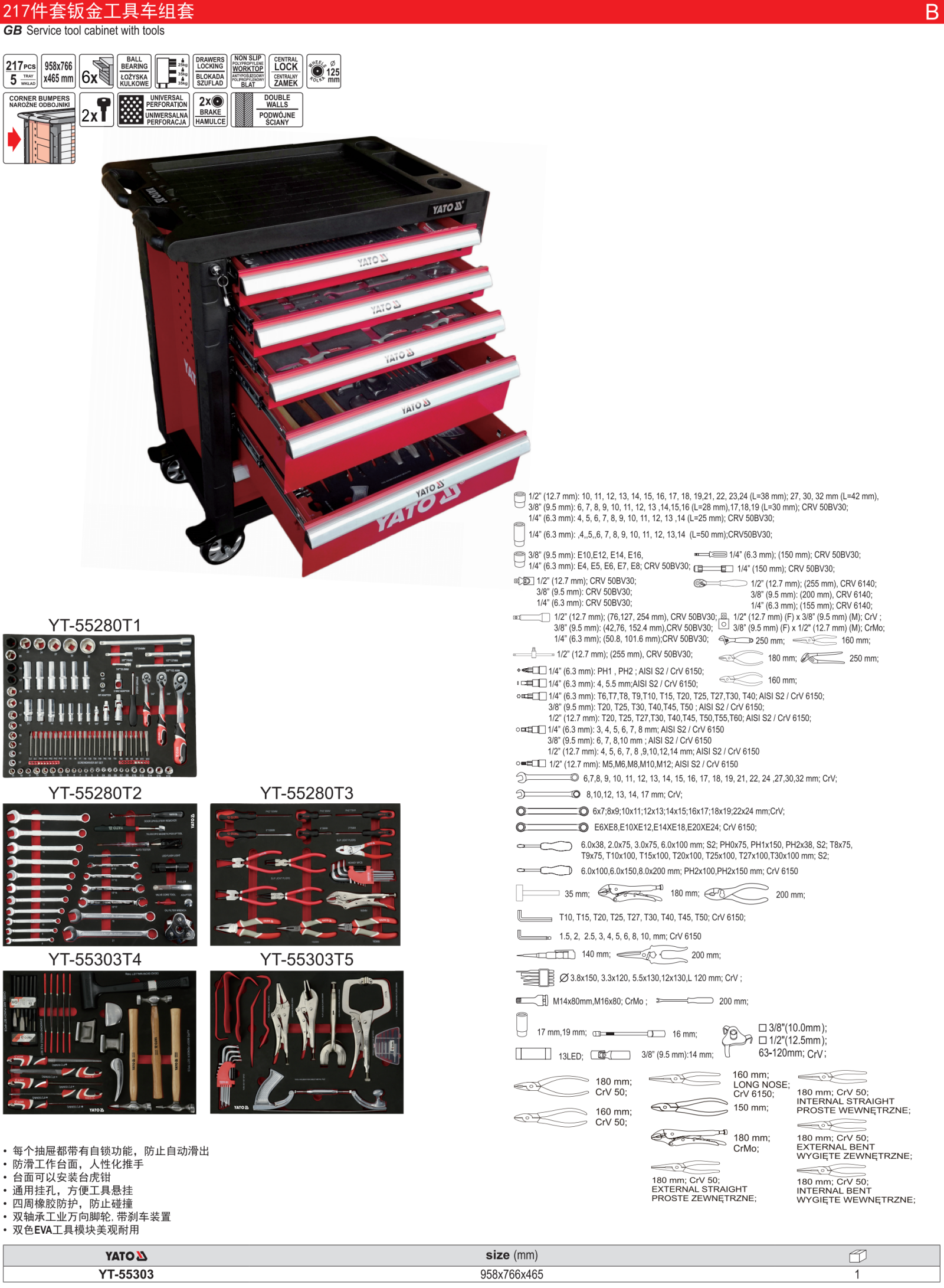 217件套钣金工具车组套