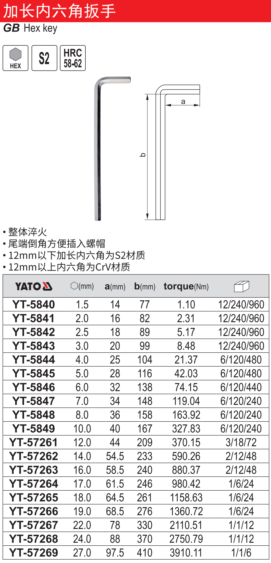 高档加长内六角扳手