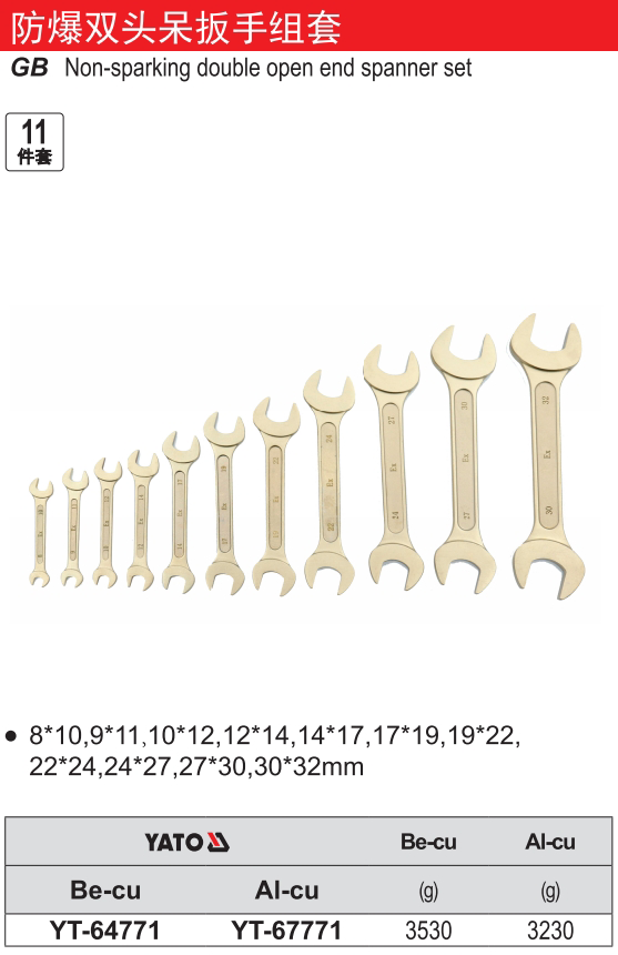 防爆双头呆扳手组套-铍铜