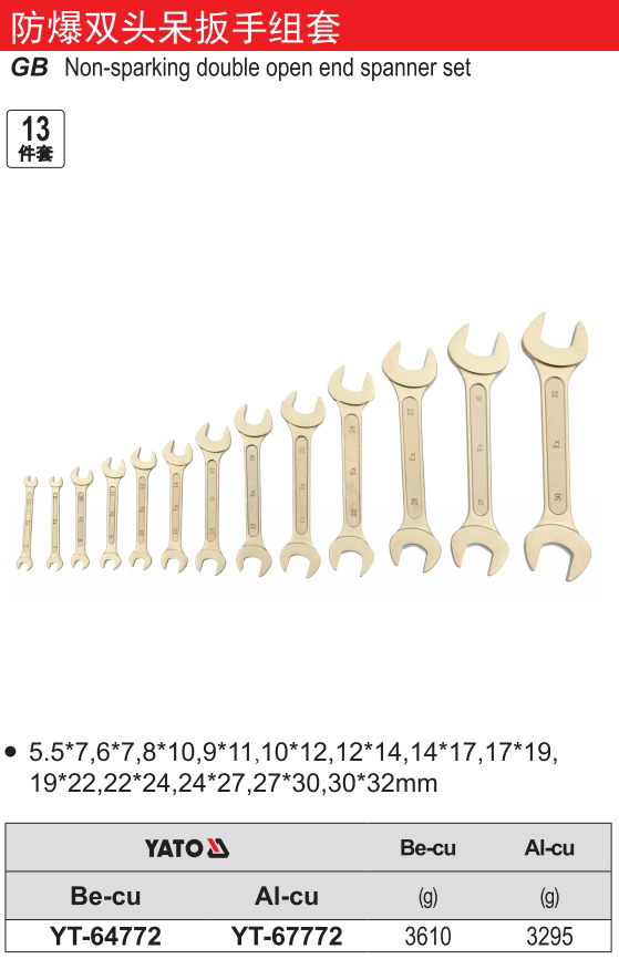 防爆双头呆扳手组套-铝铜