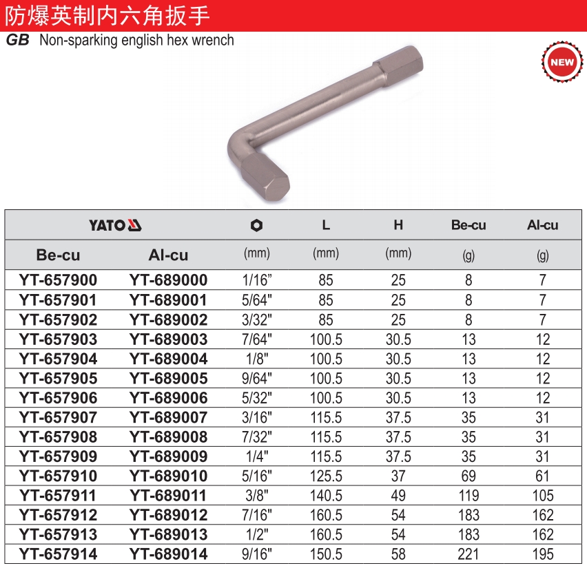 防爆英制内六角扳手-铍铜